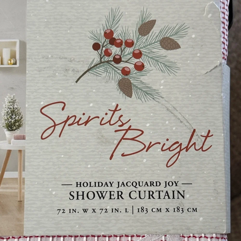 NWT Spirits Bright light Pink Holiday Jacquard Joy Shower Curtain